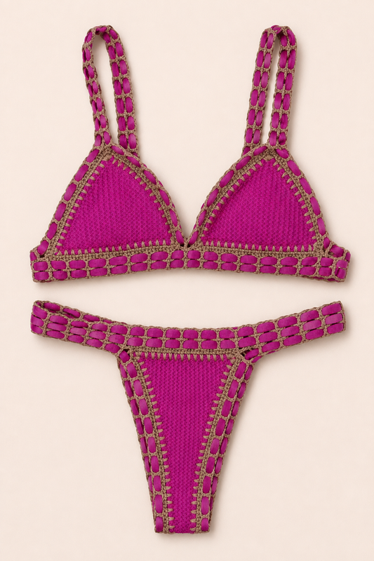 Crochet reversible Fuchsia strips and plain — Peaksoul crochet bikini